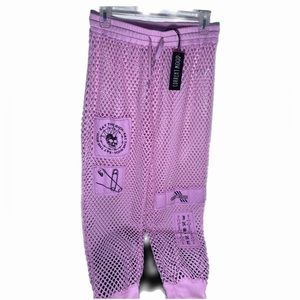 NWT Dolls Kill - Current Mood | Pink Fishnet Patched Jogger Pants
